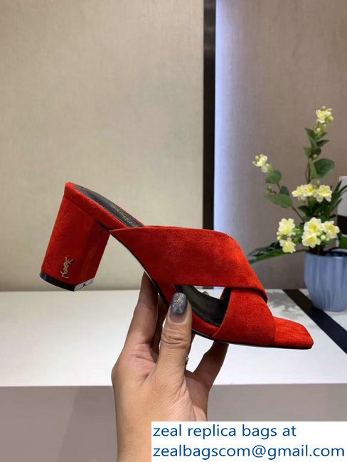 Saint Laurent Heel 6.5cm/9cm Leather Loulou Mules Suede Red