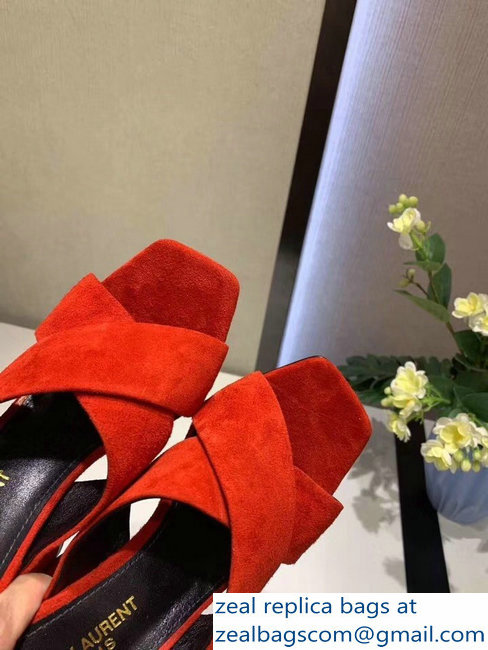 Saint Laurent Heel 6.5cm/9cm Leather Loulou Mules Suede Red