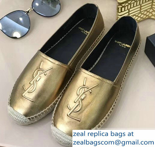 Saint Laurent YSL Logo Leather Espadrilles Gold