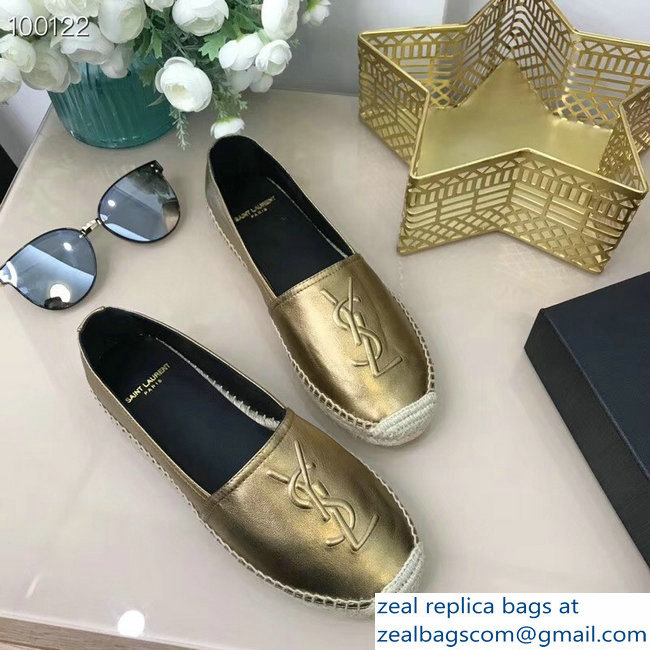 Saint Laurent YSL Logo Leather Espadrilles Gold