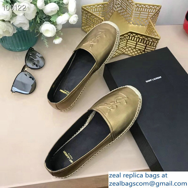 Saint Laurent YSL Logo Leather Espadrilles Gold