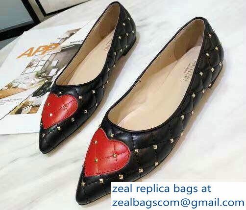 Valentino Heart Rockstud Spike Ballet Flats Black 2019