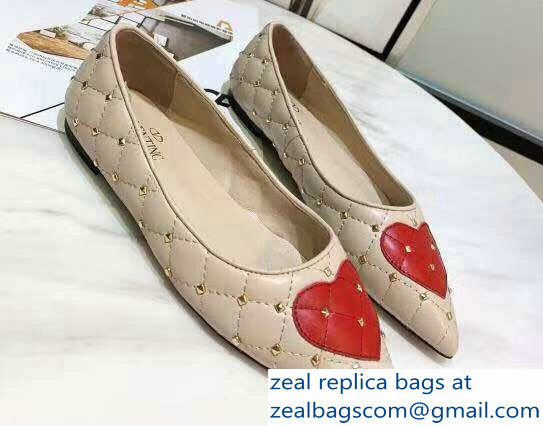 Valentino Heart Rockstud Spike Ballet Flats Nude 2019