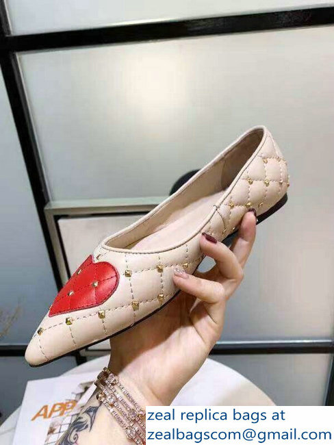 Valentino Heart Rockstud Spike Ballet Flats Nude 2019 - Click Image to Close