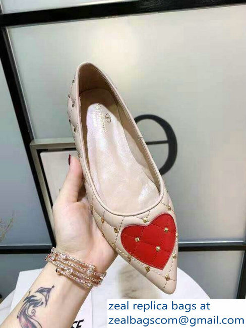 Valentino Heart Rockstud Spike Ballet Flats Nude 2019