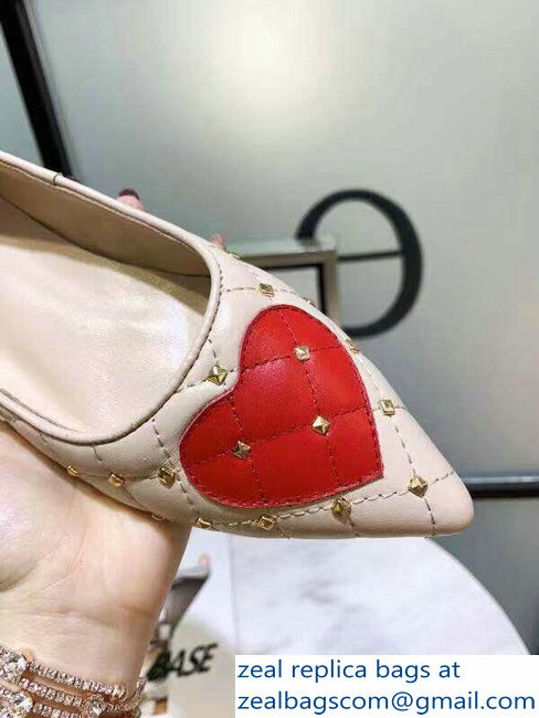 Valentino Heart Rockstud Spike Ballet Flats Nude 2019 - Click Image to Close