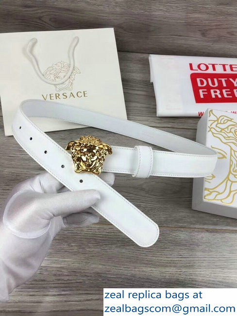 Versace Width 3cm Palazzo Belt With Medusa Buckle White/Gold - Click Image to Close