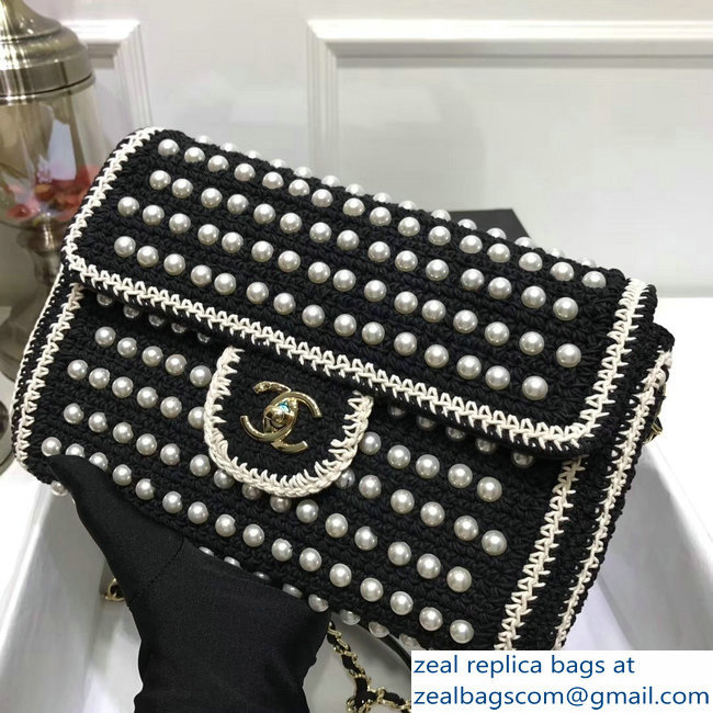 chanel pearl knitwear classic flap bag black