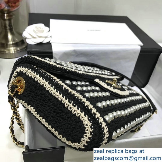 chanel pearl knitwear classic flap bag black