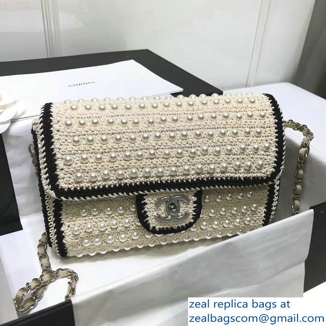chanel pearl knitwear classic flap bag white