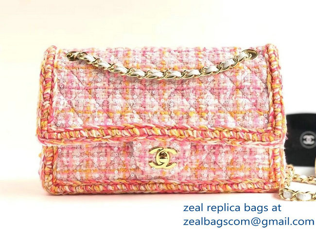 chanel pink tweed medium flap bag 2019