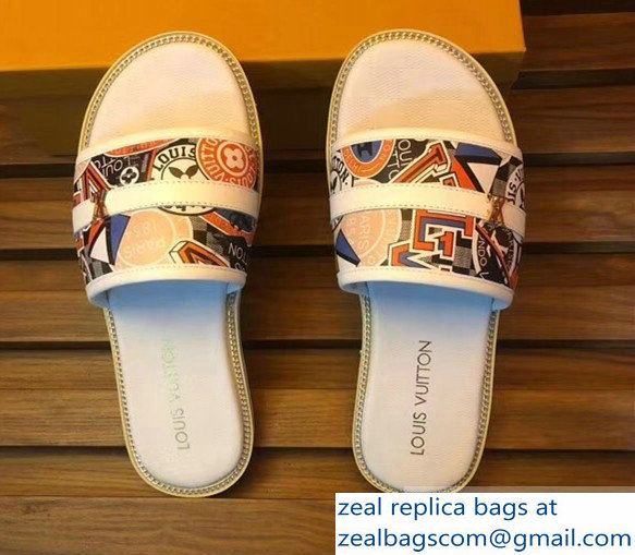 louis vuitton stickers men's slides white - Click Image to Close