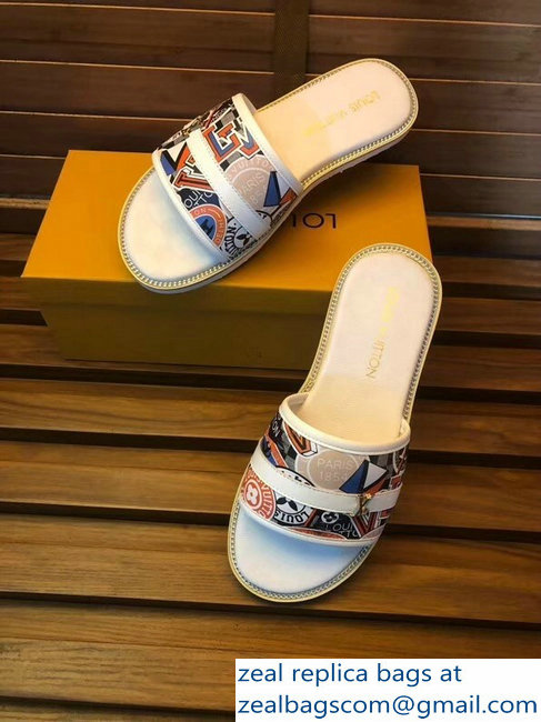 louis vuitton stickers men's slides white - Click Image to Close