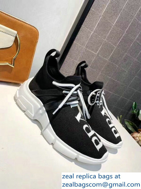 prada knit sneakers black with intarsia logo