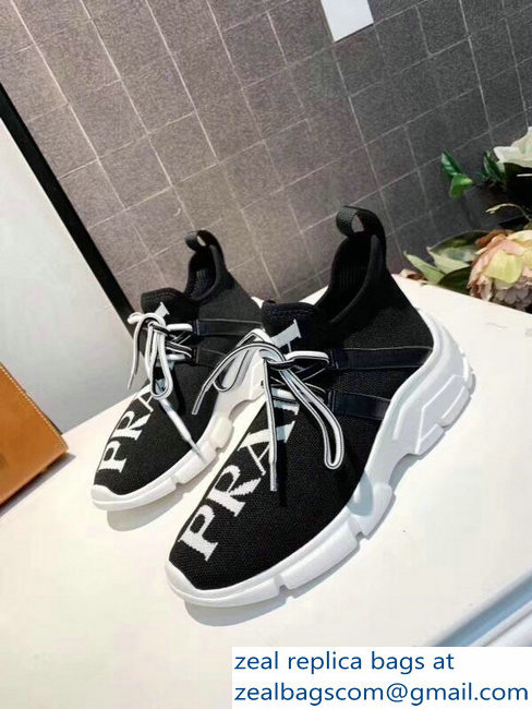 prada knit sneakers black with intarsia logo