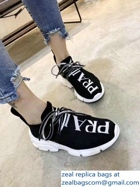 prada knit sneakers black with intarsia logo