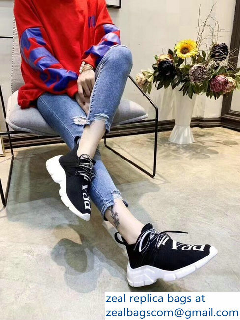 prada knit sneakers black with intarsia logo