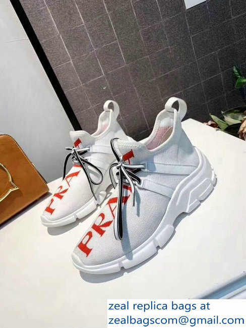 prada knit sneakers white with intarsia logo