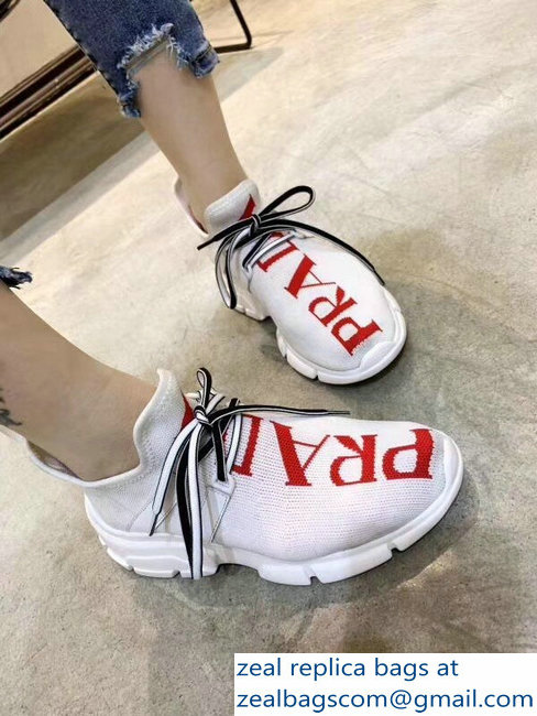 prada knit sneakers white with intarsia logo