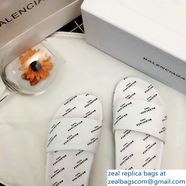 Balenciaga Slides Sandals All Over Logo White