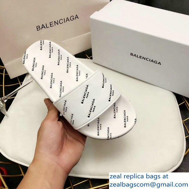 Balenciaga Slides Sandals All Over Logo White