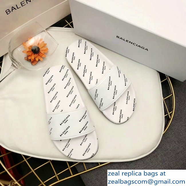 Balenciaga Slides Sandals All Over Logo White