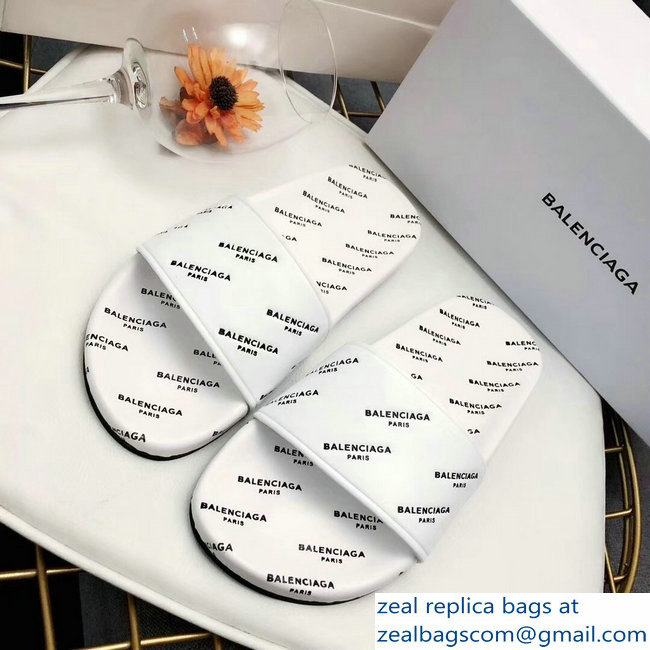 Balenciaga Slides Sandals All Over Logo White - Click Image to Close