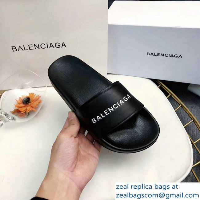 Balenciaga Slides Sandals Logo Black