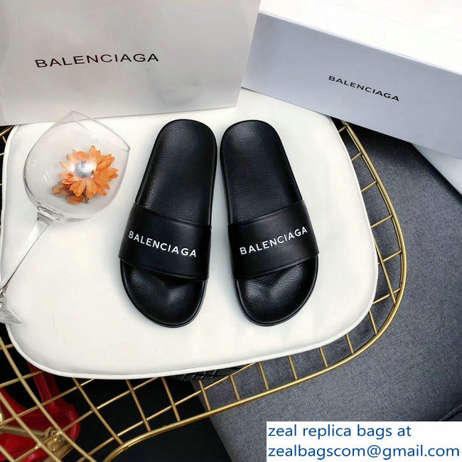 Balenciaga Slides Sandals Logo Black - Click Image to Close