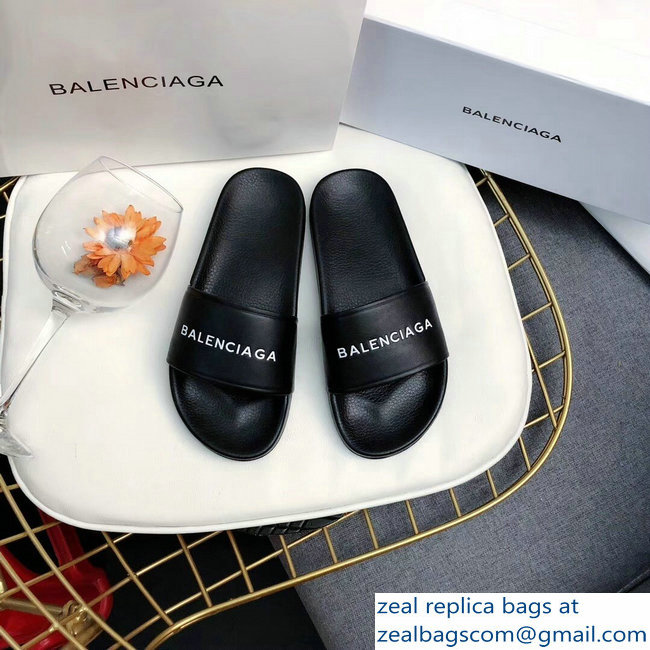 Balenciaga Slides Sandals Logo Black