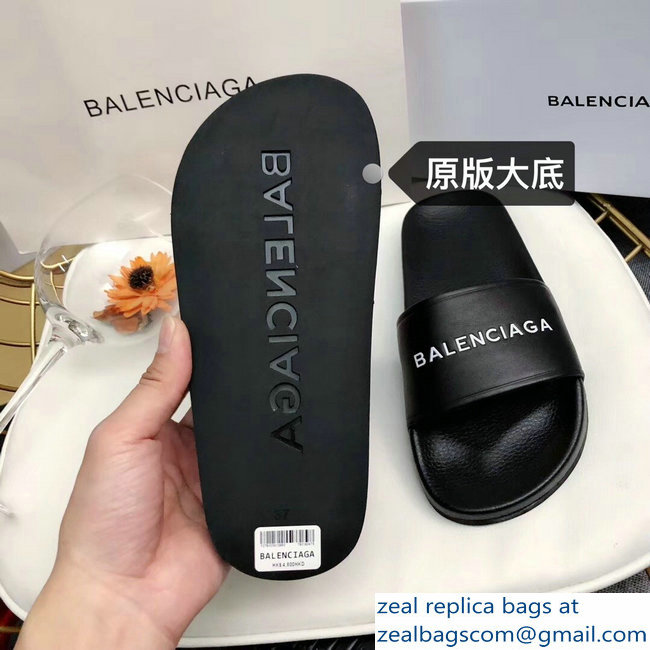 Balenciaga Slides Sandals Logo Black - Click Image to Close