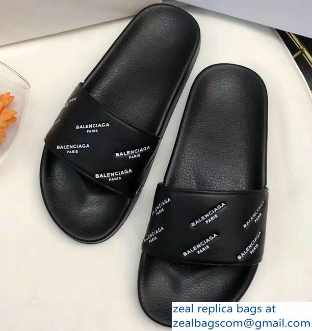 Balenciaga Slides Sandals Logo Paris Black - Click Image to Close