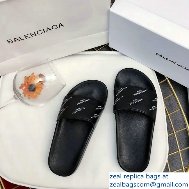 Balenciaga Slides Sandals Logo Paris Black