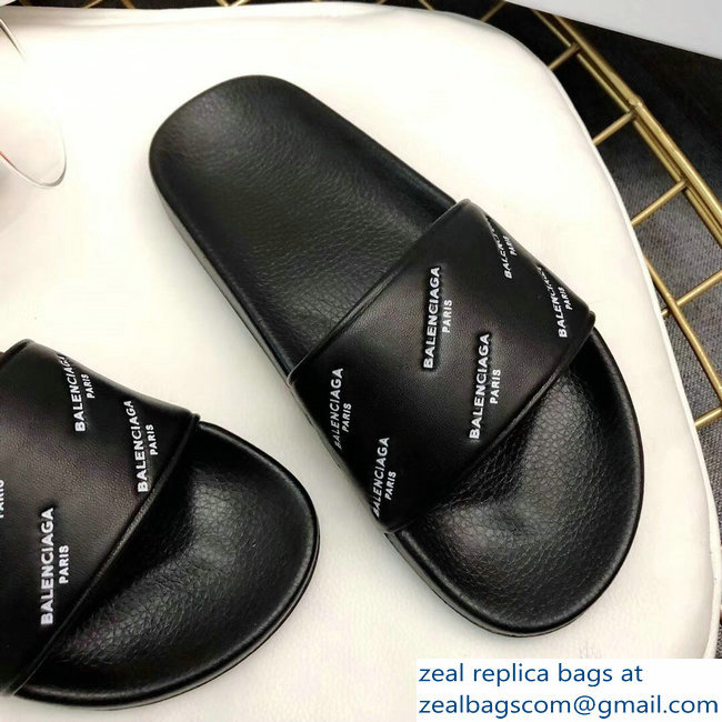 Balenciaga Slides Sandals Logo Paris Black - Click Image to Close