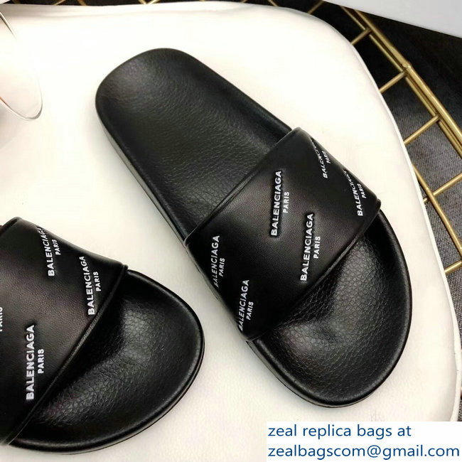 Balenciaga Slides Sandals Logo Paris Black