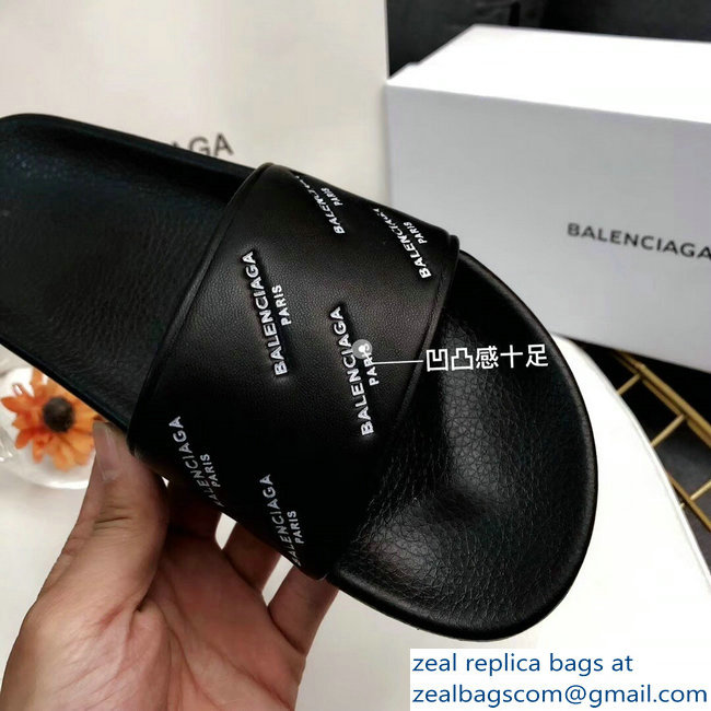 Balenciaga Slides Sandals Logo Paris Black