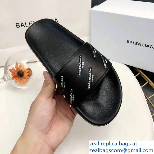 Balenciaga Slides Sandals Logo Paris Black