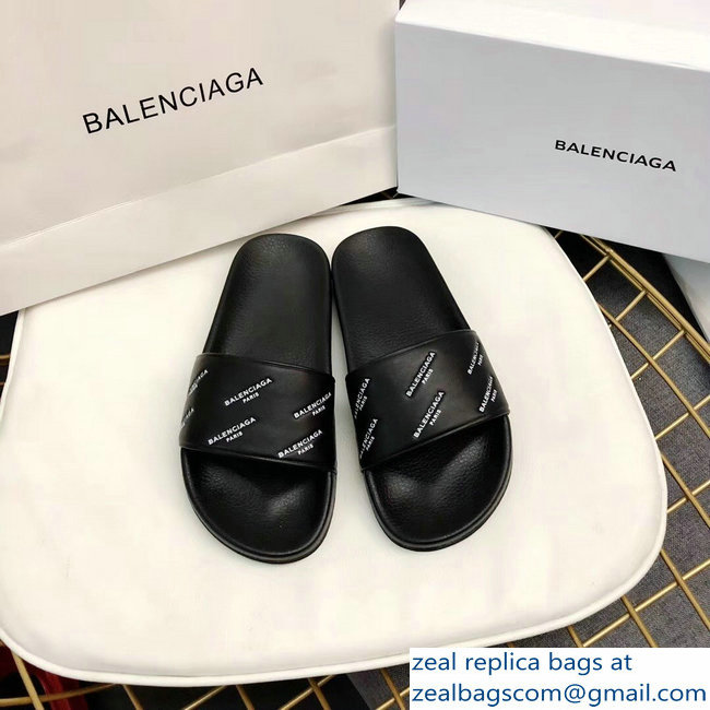 Balenciaga Slides Sandals Logo Paris Black - Click Image to Close