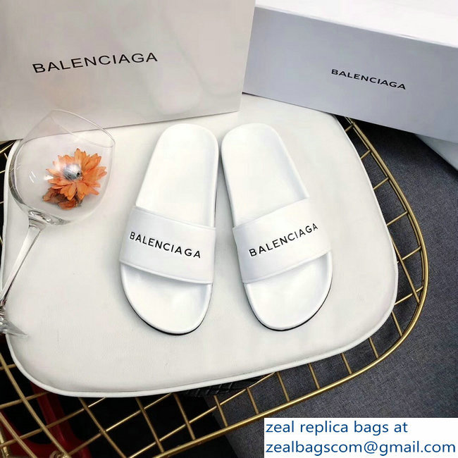 Balenciaga Slides Sandals Logo White - Click Image to Close