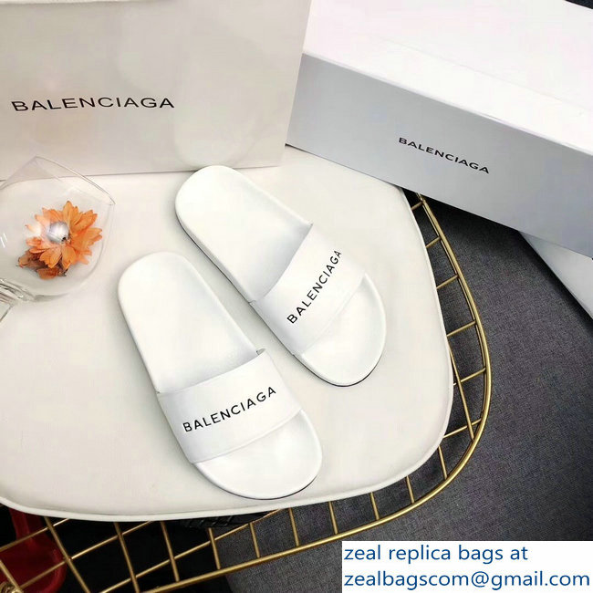 Balenciaga Slides Sandals Logo White - Click Image to Close