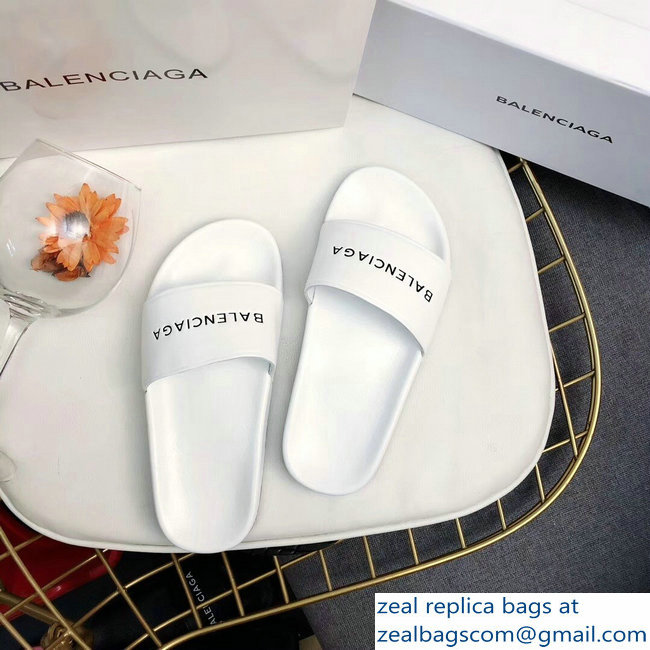 Balenciaga Slides Sandals Logo White - Click Image to Close