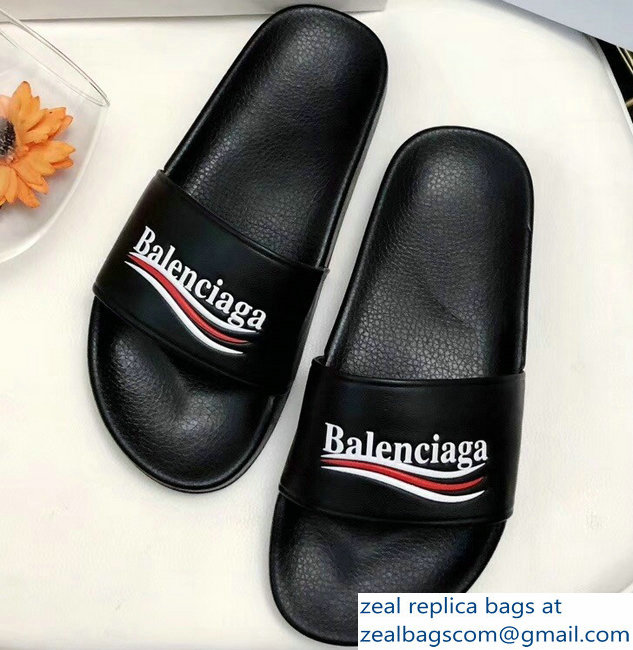 Balenciaga Slides Sandals Political Campain Logo Black