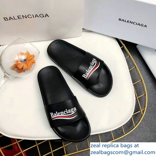 Balenciaga Slides Sandals Political Campain Logo Black