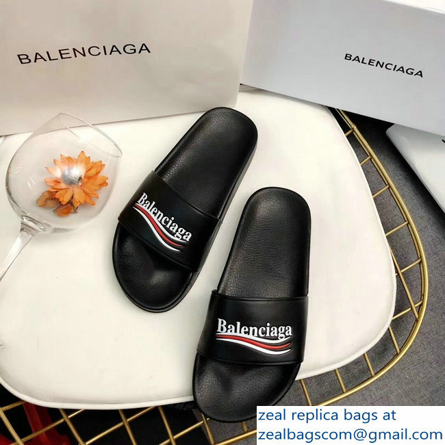 Balenciaga Slides Sandals Political Campain Logo Black - Click Image to Close