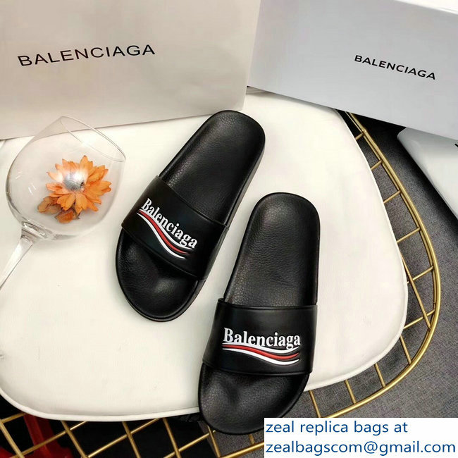 Balenciaga Slides Sandals Political Campain Logo Black