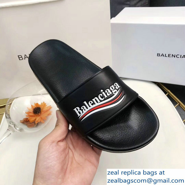 Balenciaga Slides Sandals Political Campain Logo Black - Click Image to Close