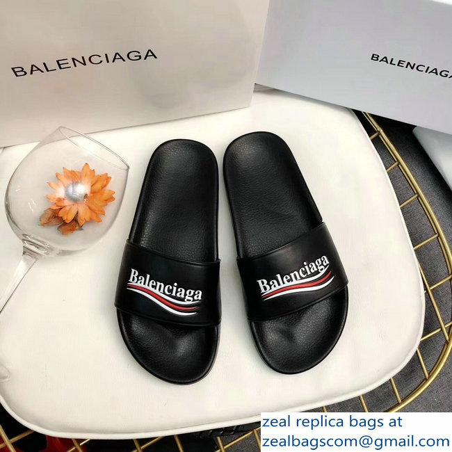 Balenciaga Slides Sandals Political Campain Logo Black