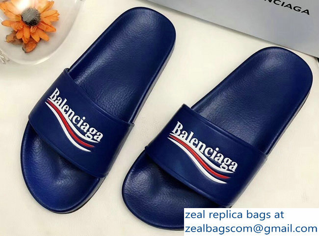 Balenciaga Slides Sandals Political Campain Logo Blue - Click Image to Close