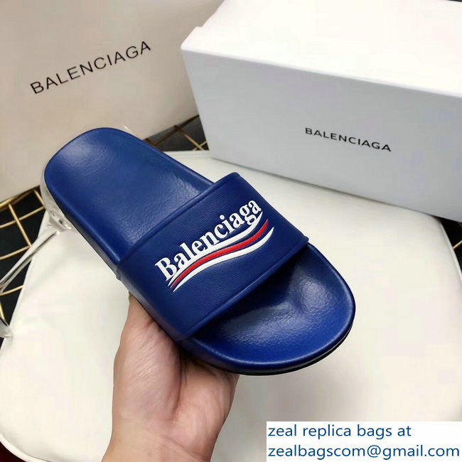 Balenciaga Slides Sandals Political Campain Logo Blue