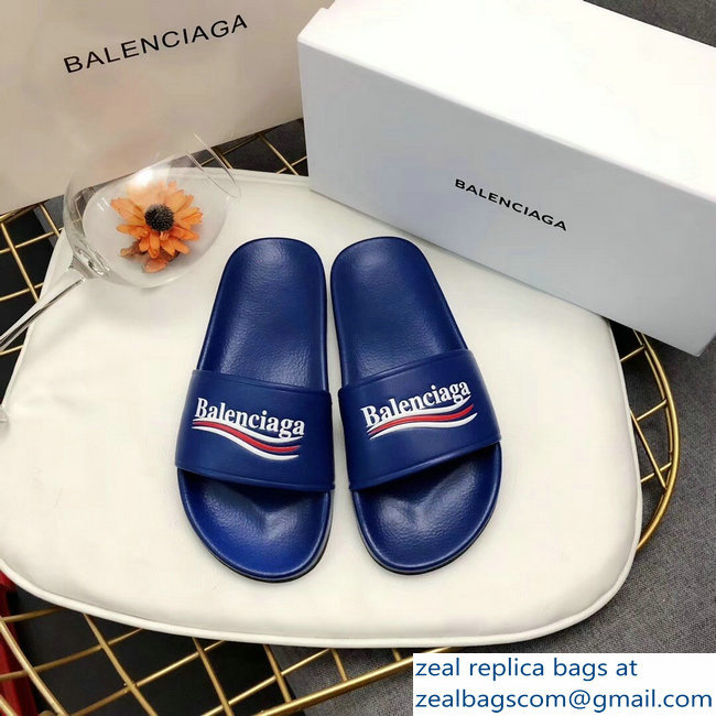 Balenciaga Slides Sandals Political Campain Logo Blue